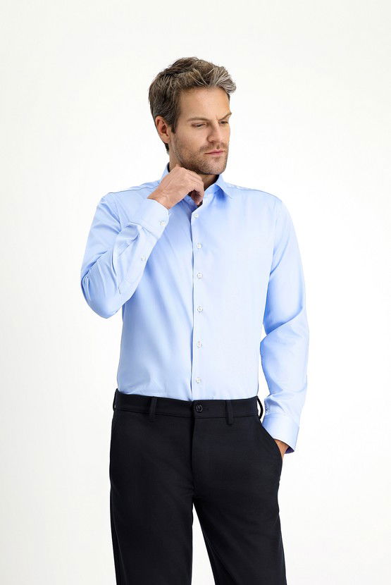 Erkek Giyim - Uzun Kol Slim Fit Dar Kesim Klasik Pamuk Gömlek