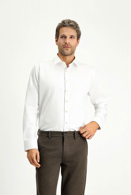 Erkek Giyim - Uzun Kol Slim Fit Dar Kesim Klasik Pamuk Gömlek