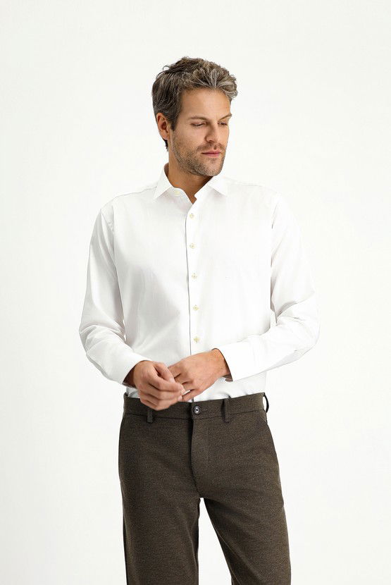 Erkek Giyim - Uzun Kol Slim Fit Dar Kesim Klasik Pamuk Gömlek