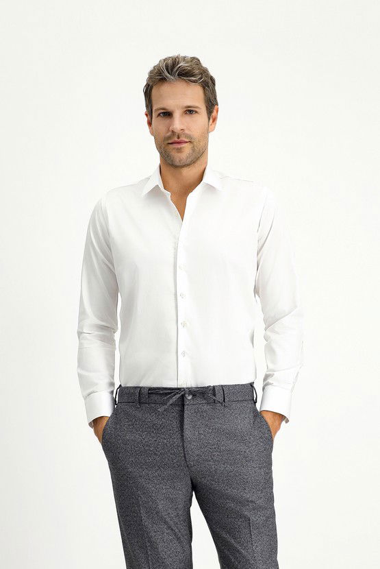 Erkek Giyim - Uzun Kol Slim Fit Dar Kesim Klasik Pamuk Gömlek