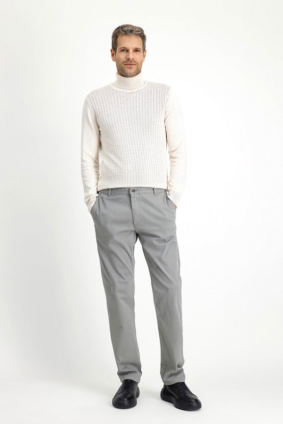 Erkek Giyim - Regular Fit Desenli Likralı Kanvas / Chino Pantolon