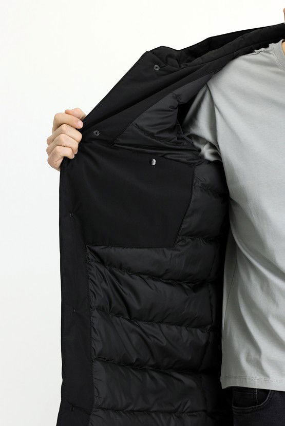 Erkek Giyim - Slim Fit Dar Kesim Kapüşonlu Spor Şişme Kaban