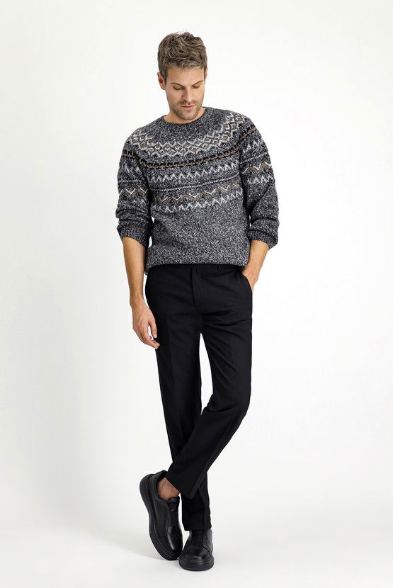 Erkek Giyim - Slim Fit Dar Kesim Yünlü Klasik Kumaş Pantolon