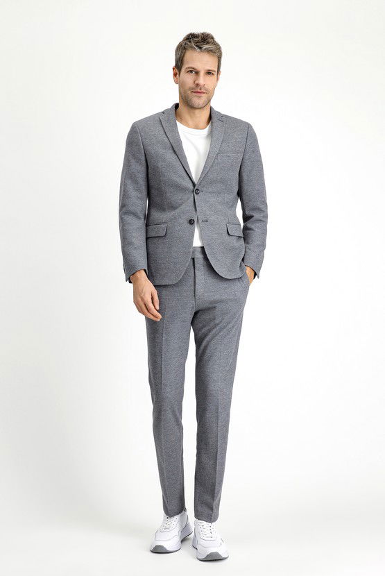 Erkek Giyim - Super Slim Fit Ekstra Dar Kesim Pamuklu Örme Klasik Kumaş Pantolon