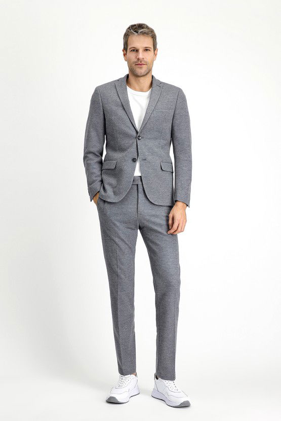 Erkek Giyim - Super Slim Fit Ekstra Dar Kesim Pamuklu Örme Klasik Kumaş Pantolon