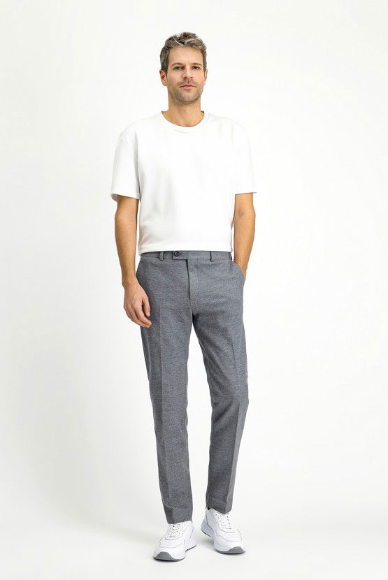 Erkek Giyim - Super Slim Fit Ekstra Dar Kesim Pamuklu Örme Klasik Kumaş Pantolon