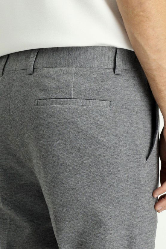 Erkek Giyim - Super Slim Fit Ekstra Dar Kesim Pamuklu Örme Klasik Kumaş Pantolon