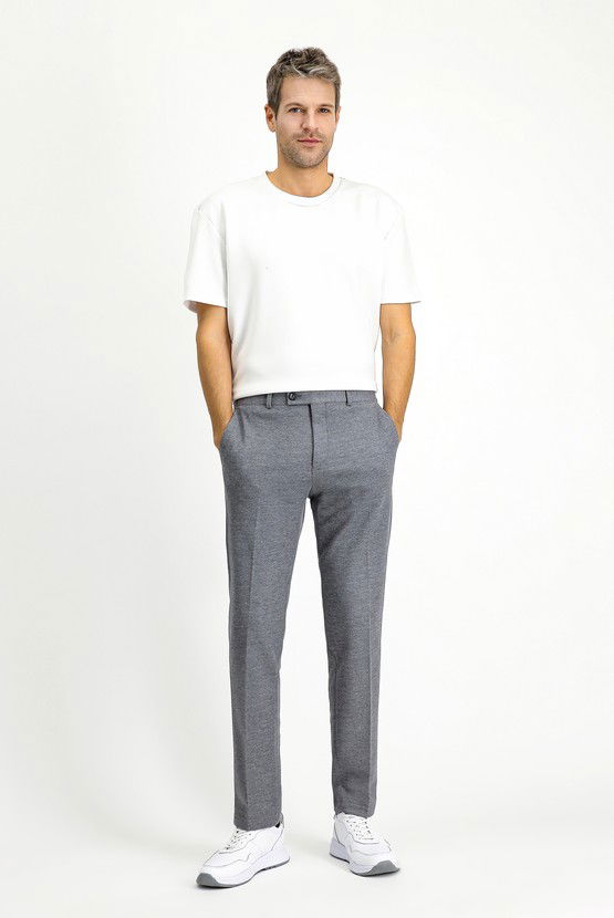 Erkek Giyim - Super Slim Fit Ekstra Dar Kesim Pamuklu Örme Klasik Kumaş Pantolon