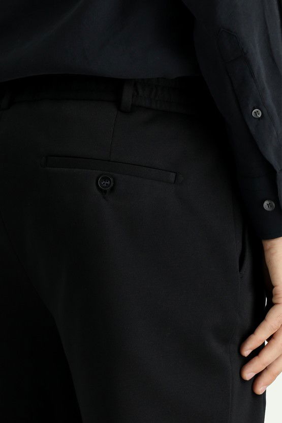 Erkek Giyim - Beli Lastikli İpli Likralı Örme Klasik Kumaş Pantolon