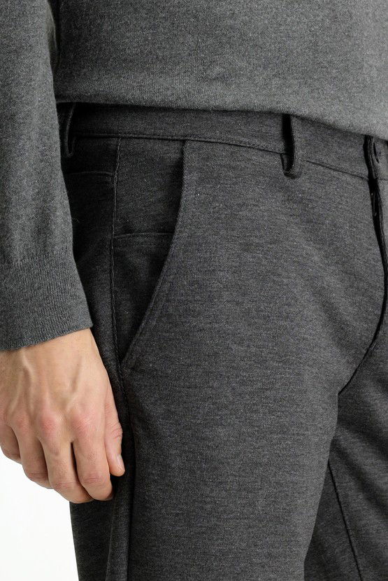 Erkek Giyim - Slim Fit Dar Kesim Likralı Örme Klasik Kumaş Pantolon