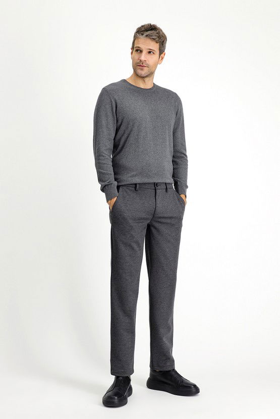 Erkek Giyim - Slim Fit Dar Kesim Likralı Örme Klasik Kumaş Pantolon