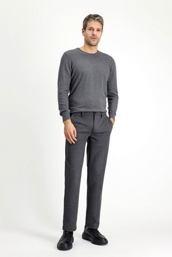 Erkek Giyim - Slim Fit Dar Kesim Likralı Örme Klasik Kumaş Pantolon