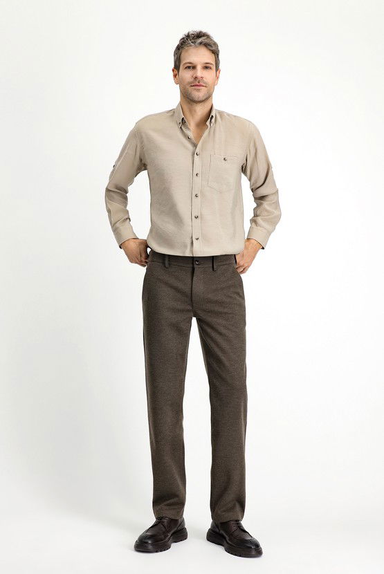 Erkek Giyim - Slim Fit Dar Kesim Likralı Örme Klasik Kumaş Pantolon