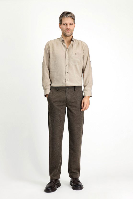 Erkek Giyim - Slim Fit Dar Kesim Likralı Örme Klasik Kumaş Pantolon