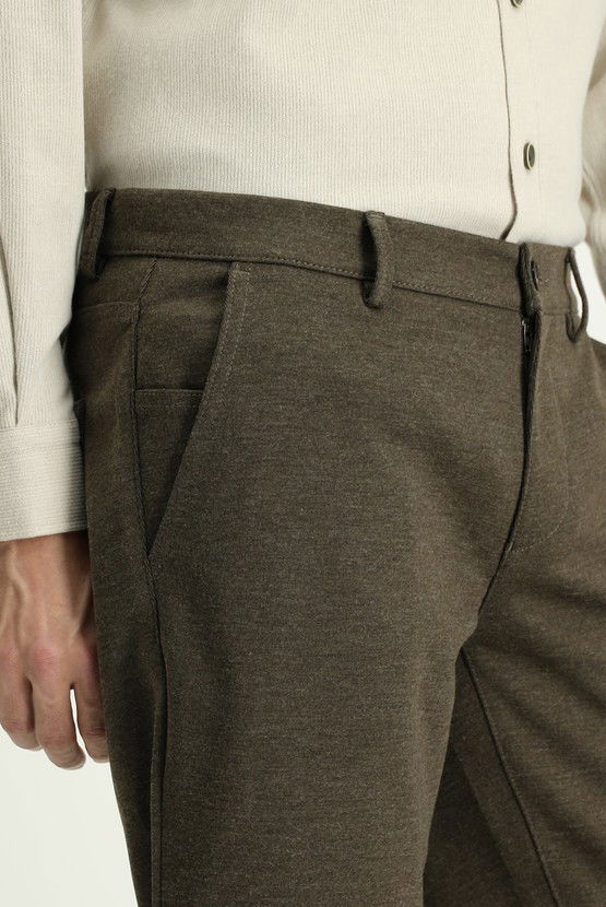 Erkek Giyim - Slim Fit Dar Kesim Likralı Örme Klasik Kumaş Pantolon