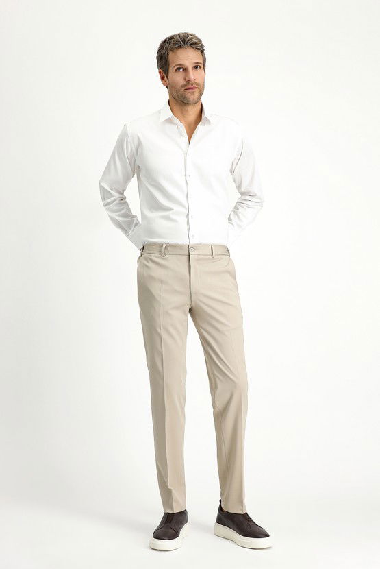 Erkek Giyim - Techno-Line Slim Fit Dar Kesim Likralı Örme Klasik Kumaş Pantolon