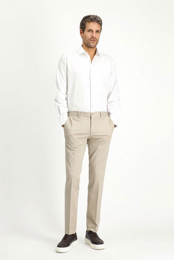 Erkek Giyim - Techno-Line Slim Fit Dar Kesim Likralı Örme Klasik Kumaş Pantolon