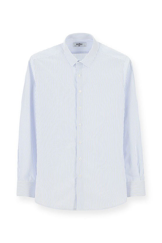 Erkek Giyim - Uzun Kol Slim Fit Dar Kesim Klasik Çizgili Pamuk Gömlek