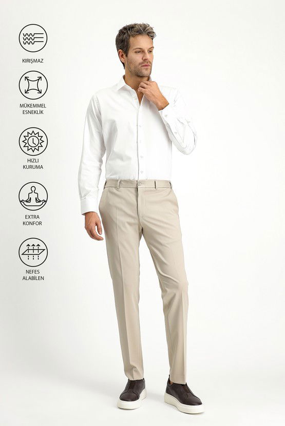 Erkek Giyim - Techno-Line Slim Fit Dar Kesim Likralı Örme Klasik Kumaş Pantolon