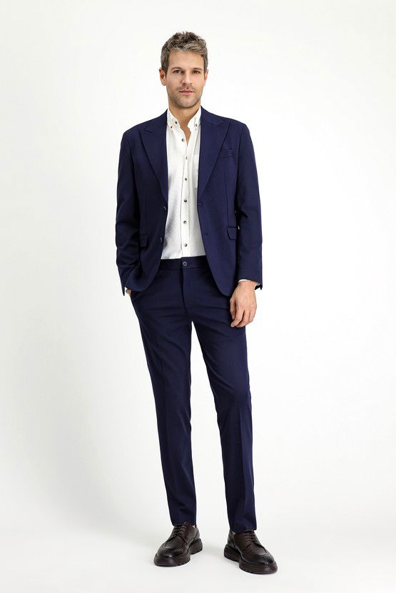 Erkek Giyim - Techno-Line Slim Fit Dar Kesim Likralı Örme Klasik Kumaş Pantolon