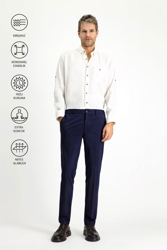 Erkek Giyim - Techno-Line Slim Fit Dar Kesim Likralı Örme Klasik Kumaş Pantolon