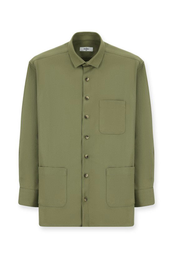 Erkek Giyim - Uzun Kol Oversize Desenli Shacket Pamuk Gömlek / Mont