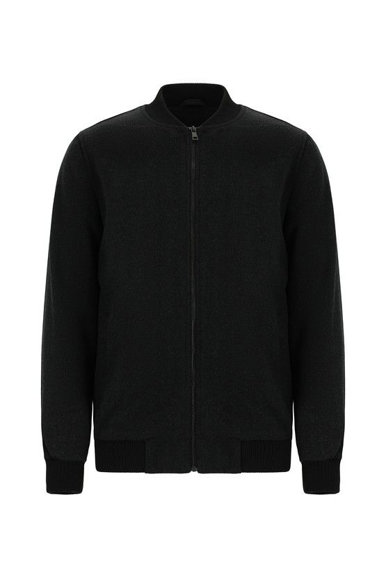 Erkek Giyim - Spor Yünlü Bomber Ceket Mont