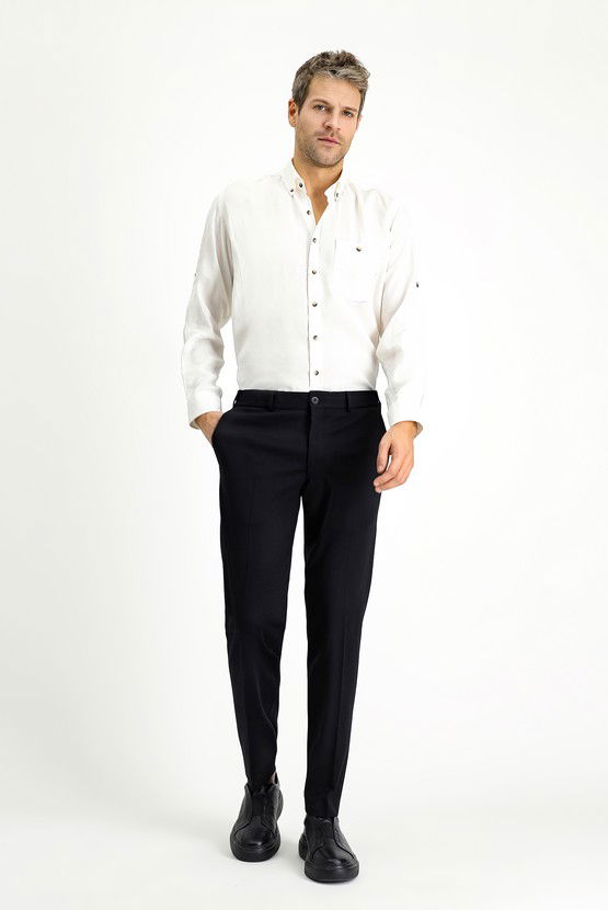 Erkek Giyim - Techno-Line Slim Fit Dar Kesim Likralı Örme Klasik Kumaş Pantolon