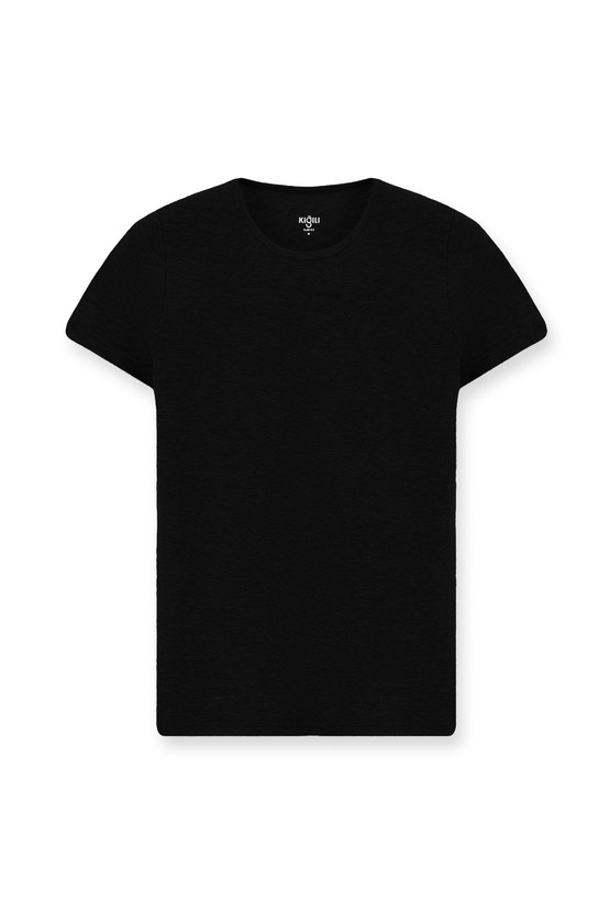 Erkek Giyim - Bisiklet Yaka Slim Fit Dar Kesim Pamuk Fitilli Tişört