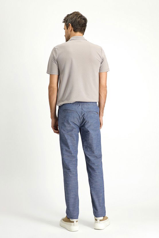 Erkek Giyim - Slim Fit Dar Kesim Beli Lastikli İpli Desenli Likralı Pantolon