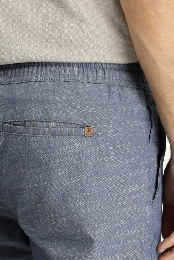Erkek Giyim - Slim Fit Dar Kesim Beli Lastikli İpli Desenli Likralı Pantolon