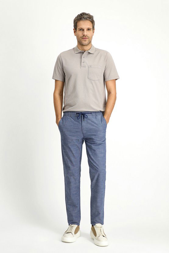 Erkek Giyim - Slim Fit Dar Kesim Beli Lastikli İpli Desenli Likralı Pantolon