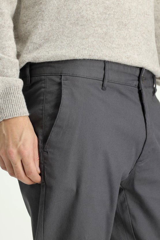 Erkek Giyim - Relax Fit Rahat Kesim Desenli Likralı Kanvas / Chino Pantolon