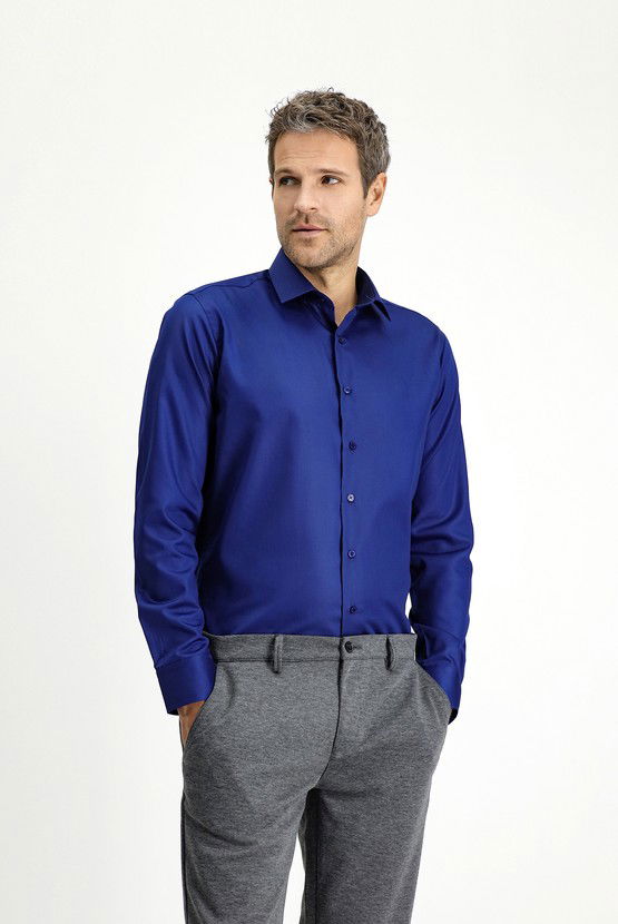 Erkek Giyim - Uzun Kol Slim Fit Dar Kesim Klasik Non Iron Pamuklu Gömlek