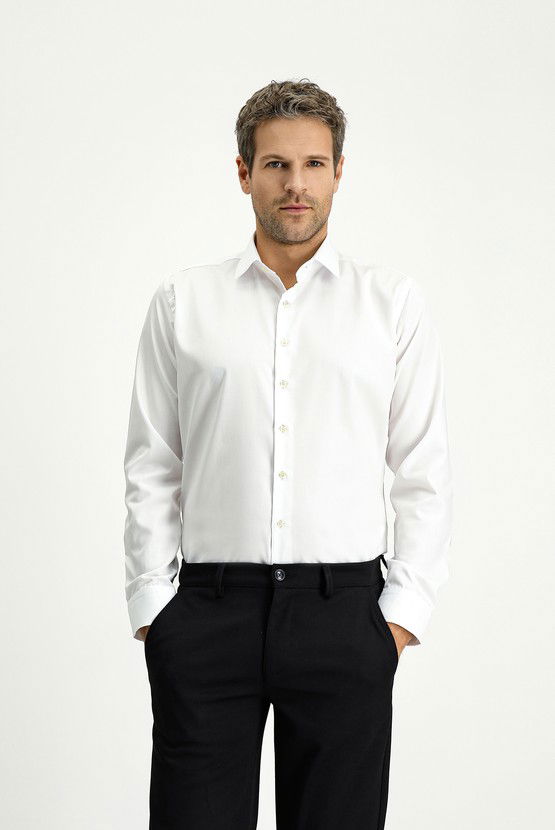 Erkek Giyim - Uzun Kol Slim Fit Dar Kesim Klasik Non Iron Pamuklu Gömlek