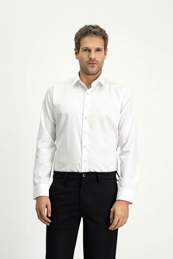 Erkek Giyim - Uzun Kol Slim Fit Dar Kesim Klasik Non Iron Pamuklu Gömlek