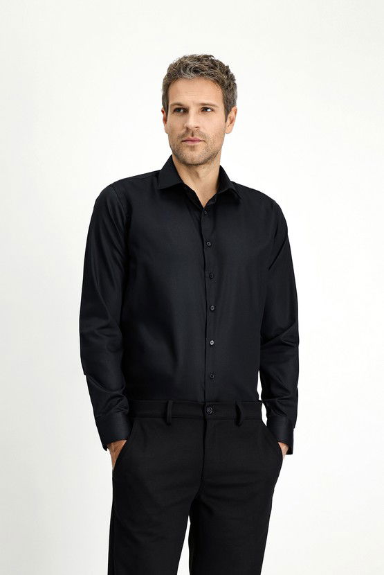 Erkek Giyim - Uzun Kol Slim Fit Dar Kesim Klasik Non Iron Pamuklu Gömlek