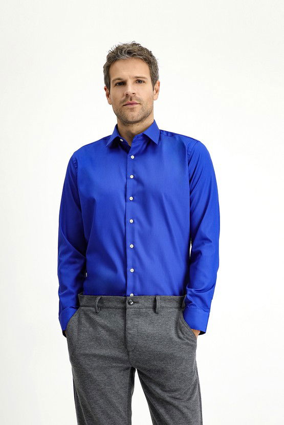 Erkek Giyim - Uzun Kol Slim Fit Dar Kesim Klasik Non Iron Pamuklu Gömlek