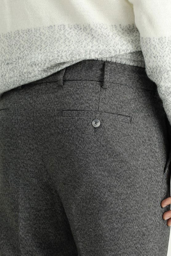 Erkek Giyim - Super Slim Fit Ekstra Dar Kesim Beli Lastikli İpli Desenli Likralı Klasik Kumaş Pantolon