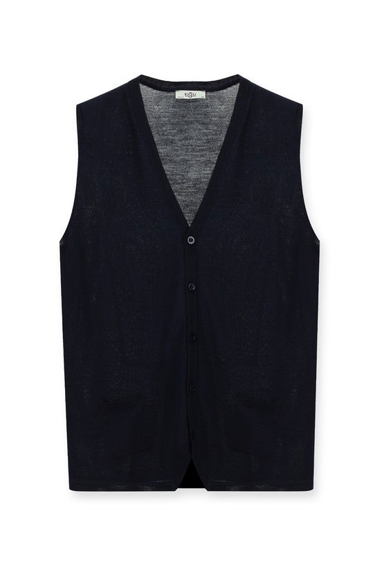 Erkek Giyim - Slim Fit Dar Kesim Yünlü Triko Yelek