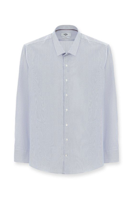 Erkek Giyim - Uzun Kol Slim Fit Dar Kesim Klasik Desenli Pamuk Gömlek