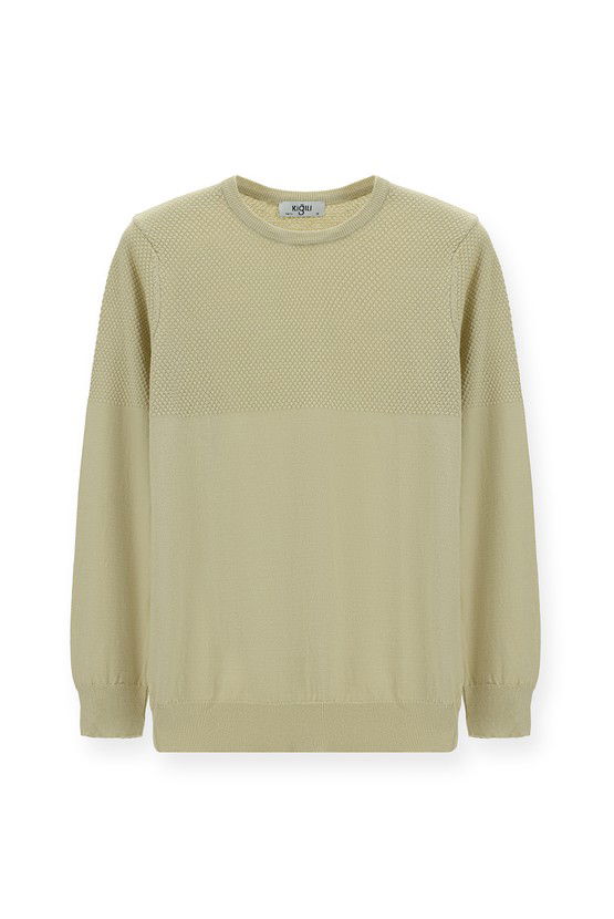 Erkek Giyim - Bisiklet Yaka Slim Fit Dar Kesim Desenli Pamuklu Triko Kazak