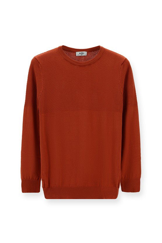 Erkek Giyim - Bisiklet Yaka Slim Fit Dar Kesim Desenli Pamuklu Triko Kazak