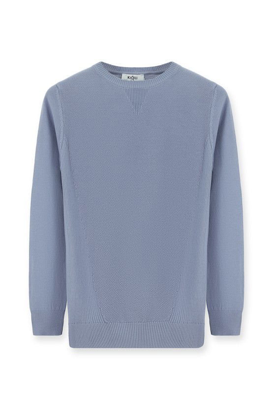 Erkek Giyim - Bisiklet Yaka Slim Fit Dar Kesim Desenli Pamuklu Triko Kazak
