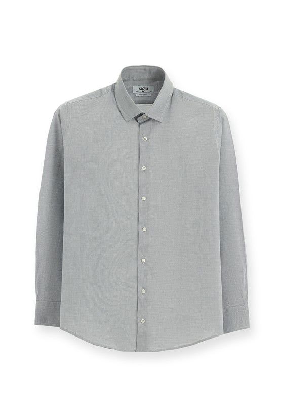 Erkek Giyim - Uzun Kol Slim Fit Dar Kesim Desenli Pamuk Klasik Gömlek
