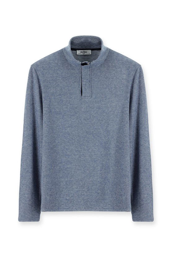 Erkek Giyim - Bato Yaka Regular Fit Çizgili Fermuarlı Sweatshirt