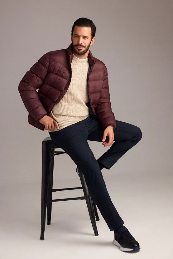 Erkek Giyim - Bisiklet Yaka Regular Fit Dikişsiz Desenli Triko Kazak