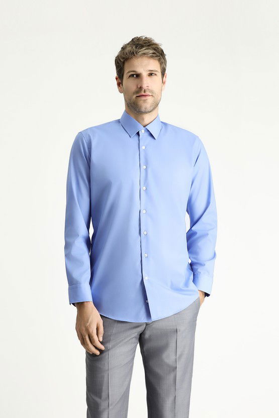 Erkek Giyim - Uzun Kol Slim Fit Dar Kesim Non Iron Ütü Gerektirmeyen Pamuklu Gömlek