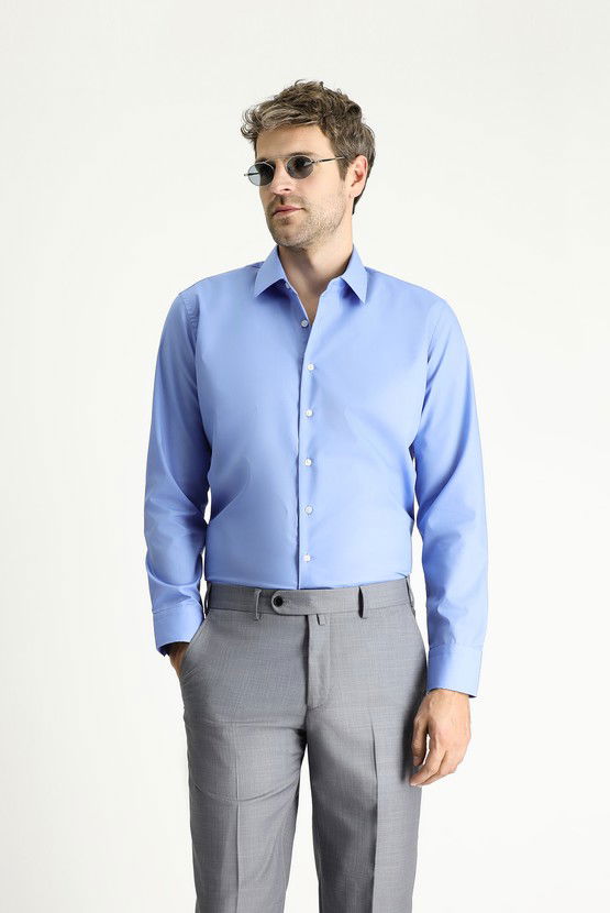 Erkek Giyim - Uzun Kol Slim Fit Dar Kesim Non Iron Ütü Gerektirmeyen Pamuklu Gömlek