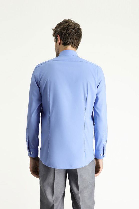Erkek Giyim - Uzun Kol Slim Fit Dar Kesim Non Iron Ütü Gerektirmeyen Pamuklu Gömlek